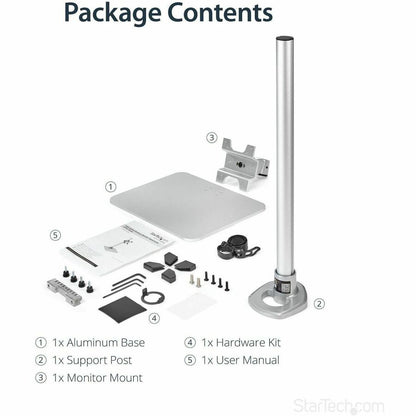 StarTech.com Single Monitor Stand for 12 to 34-Inch Displays, Adjustable Steel Desk Mount in Silver