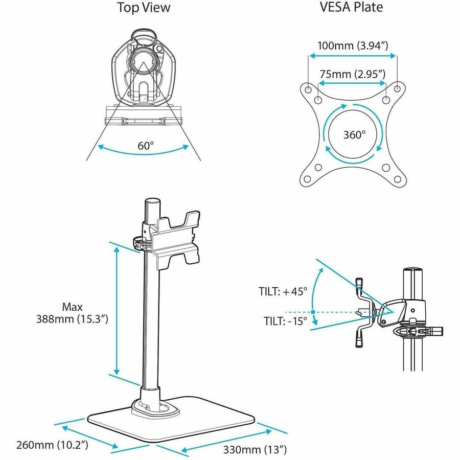 StarTech.com Single Monitor Stand for 12 to 34-Inch Displays, Adjustable Steel Desk Mount in Silver