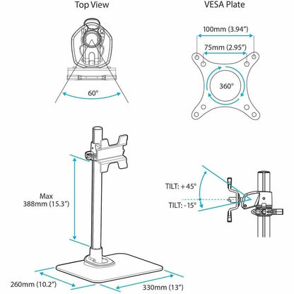 StarTech.com Single Monitor Stand for 12 to 34-Inch Displays, Adjustable Steel Desk Mount in Silver