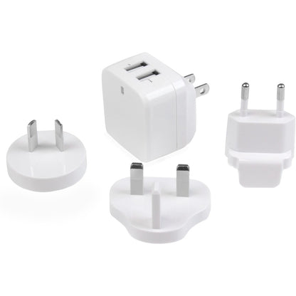 StarTech.com Travel USB Wall Charger with Dual Ports and International Power Adapter