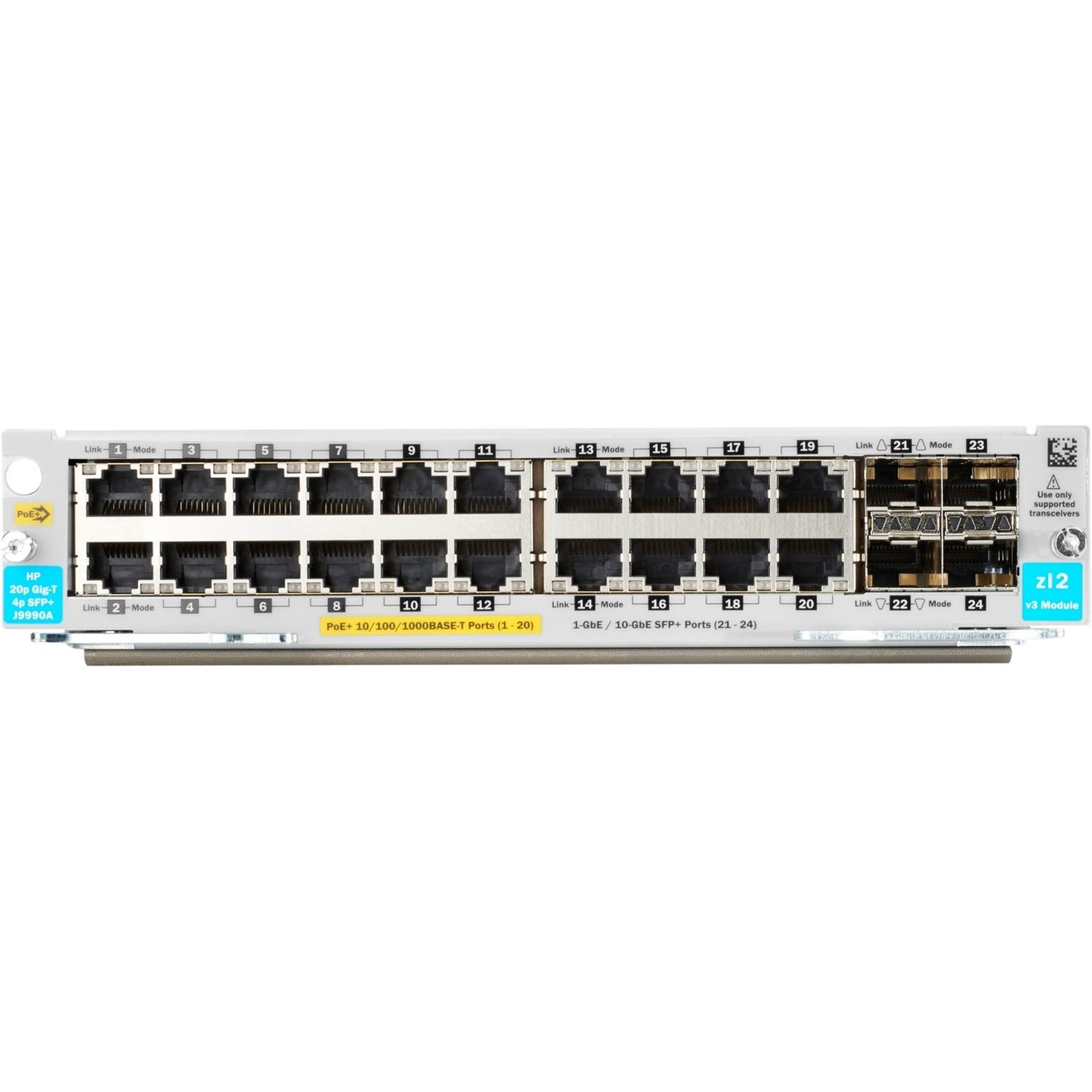 Hewlett Packard Enterprise J9990A 20-Port 10/100/1000BASE-T PoE+ and 4-Port 10GbE SFP+ MACsec v3 zl2 Expansion Module for HP 5400R zl2 Switch Series