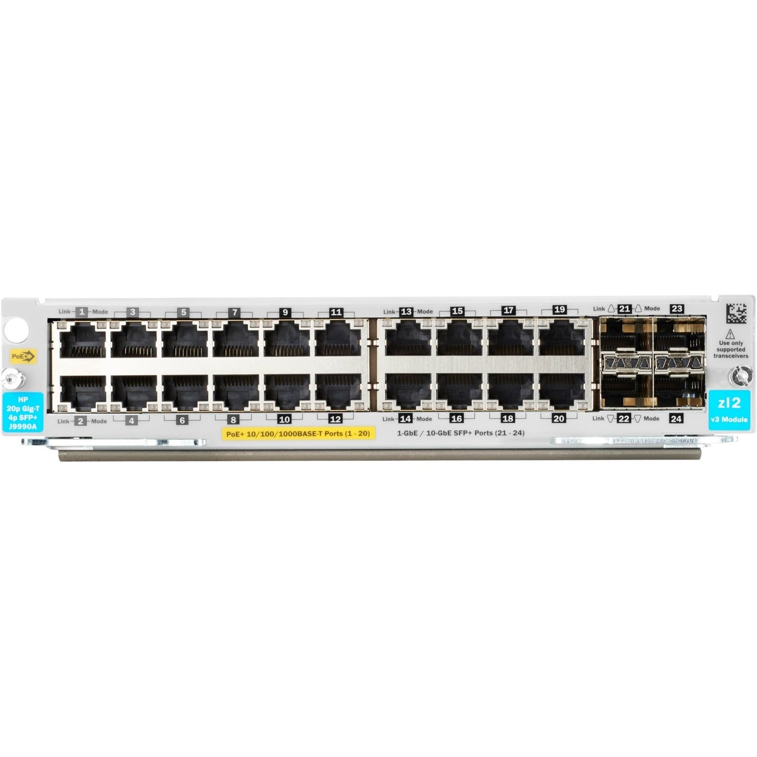 Hewlett Packard Enterprise J9990A 20-Port 10/100/1000BASE-T PoE+ and 4-Port 10GbE SFP+ MACsec v3 zl2 Expansion Module for HP 5400R zl2 Switch Series