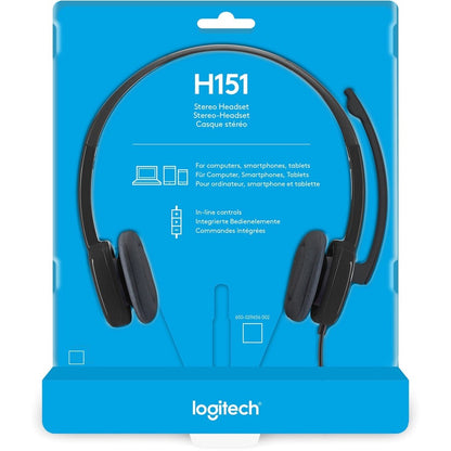 Logitech H151 Stereo Headset with Rotating Microphone - Over-the-head, Wired 3.5mm Audio Jack, Noise Canceling Microphone, Black