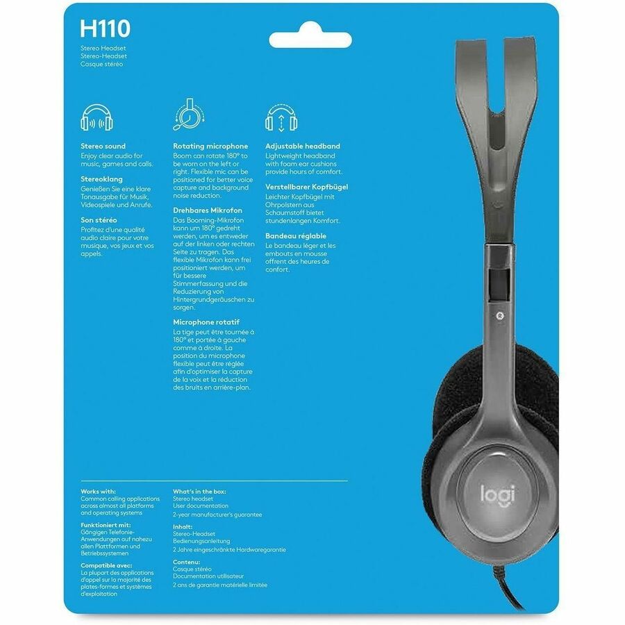Logitech H111 Dual Plug Computer Stereo Headset for Clear Audio and Comfortable Fit