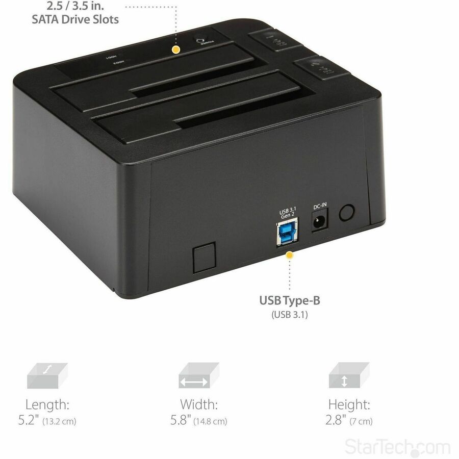 StarTech.com SDOCK2U313 Dual-Bay USB 3.2 Gen 2 SATA Hard Drive Docking Station for 2.5" & 3.5" SSD/HDDs