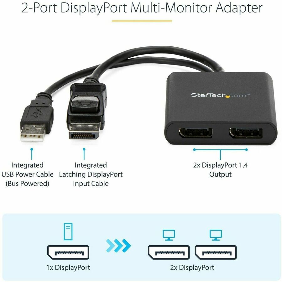 StarTech.com MSTDP122DP Dual Monitor DisplayPort 1.2 MST Hub for Windows - Supports 4K and Ultrawide Resolutions
