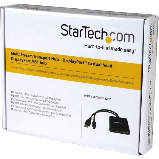 StarTech.com 2-Port Mini DisplayPort to DisplayPort MST Hub - Dual 4K 30Hz Multi-Monitor Adapter for Windows