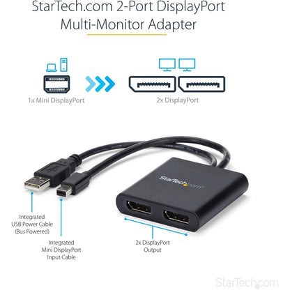 StarTech.com 2-Port Mini DisplayPort to DisplayPort MST Hub - Dual 4K 30Hz Multi-Monitor Adapter for Windows