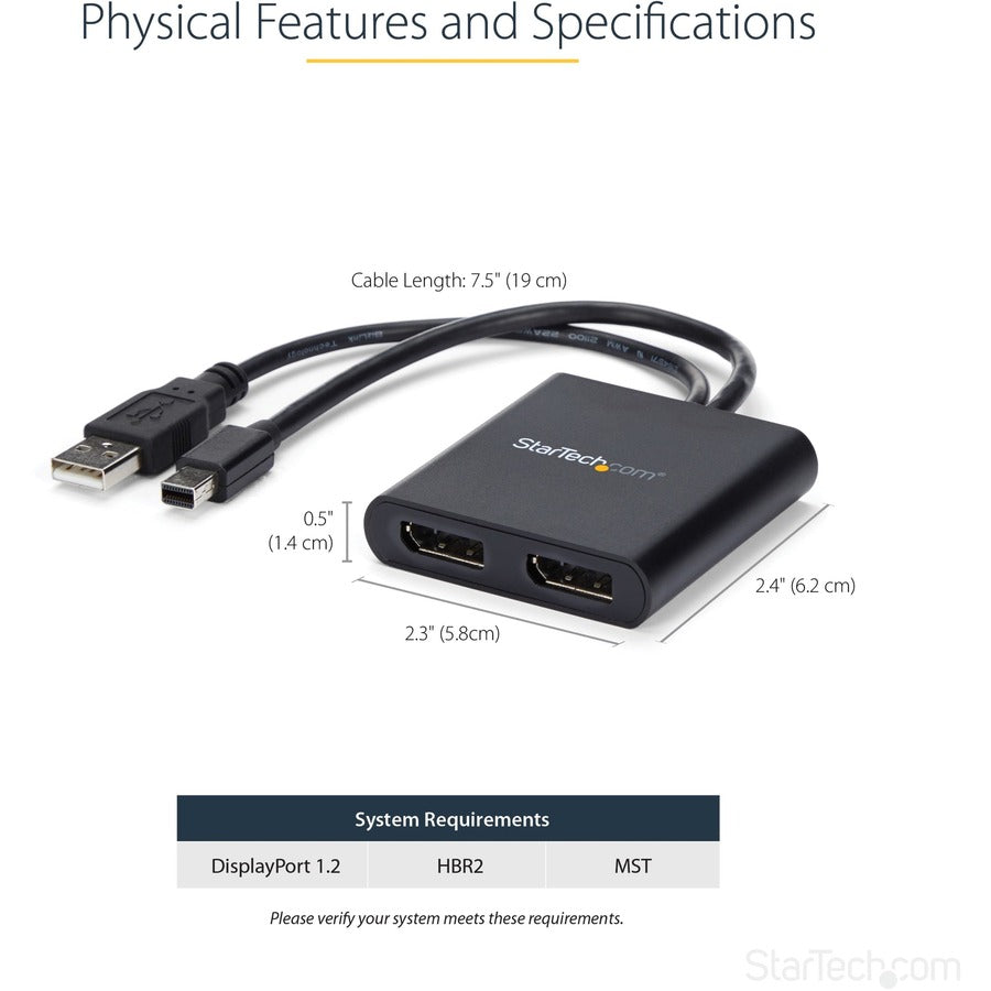 StarTech.com 2-Port Mini DisplayPort to DisplayPort MST Hub - Dual 4K 30Hz Multi-Monitor Adapter for Windows