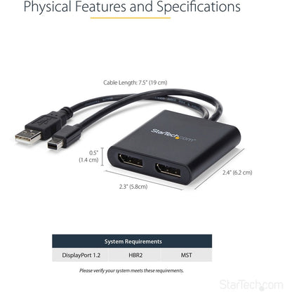 StarTech.com 2-Port Mini DisplayPort to DisplayPort MST Hub - Dual 4K 30Hz Multi-Monitor Adapter for Windows