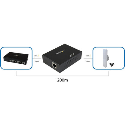 StarTech.com 1-Port Gigabit PoE+ Extender - 802.3at & 802.3af - 100m (330ft) Power over Ethernet Repeater