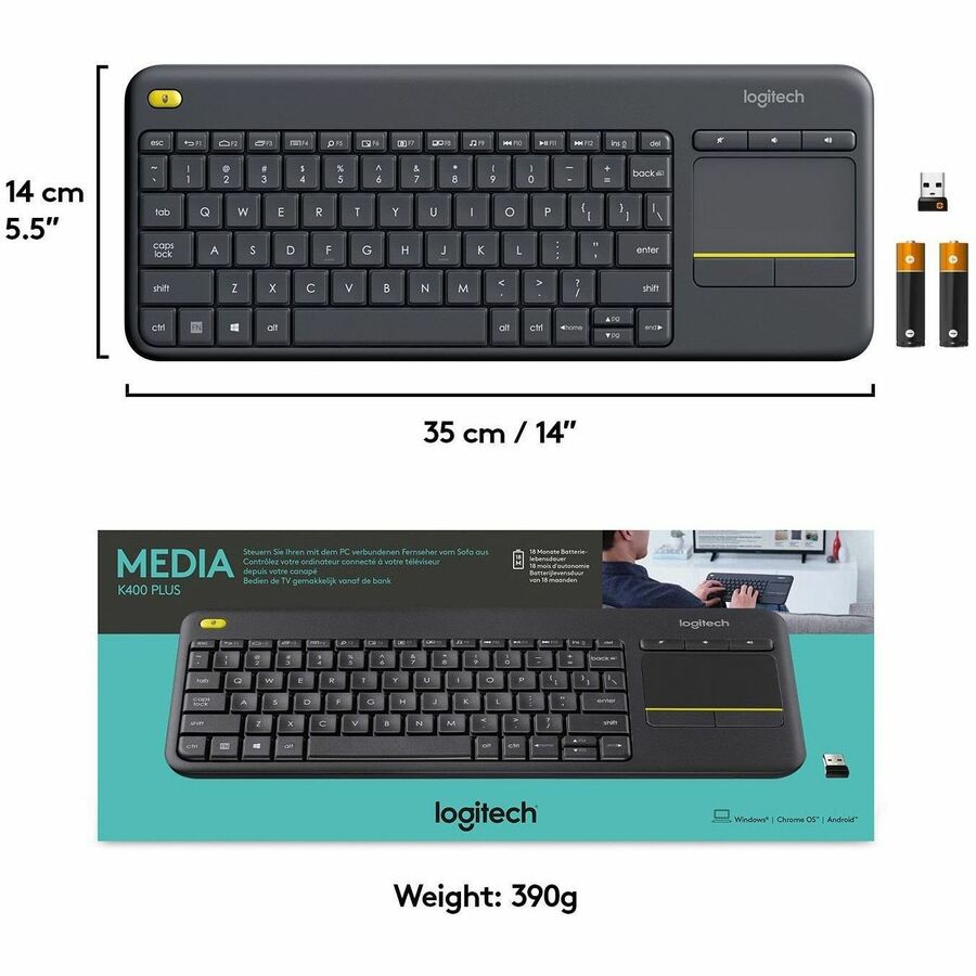 Logitech K400 Plus Wireless Touchpad Keyboard – Compact, Reliable, and Easy to Use