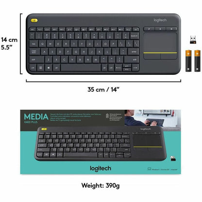 Logitech K400 Plus Wireless Touchpad Keyboard – Compact, Reliable, and Easy to Use