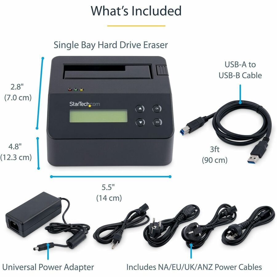 StarTech.com Single Bay HDD/SSD Eraser Dock SDOCK1EU3P for 2.5" and 3.5" SATA Drives