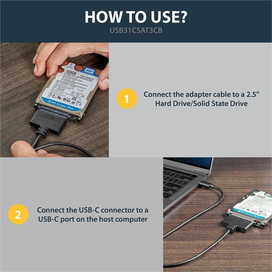StarTech.com USB-C to SATA Adapter for 2.5" Drives - UASP Support and 10Gbps Data Transfer