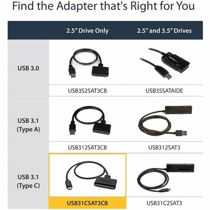 StarTech.com USB-C to SATA Adapter for 2.5" Drives - UASP Support and 10Gbps Data Transfer