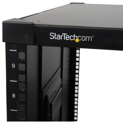 StarTech.com 9U Portable Open Frame Server Rack with Casters - 19 Inch Mobile Data Cabinet for Networking and Telecommunication Equipment