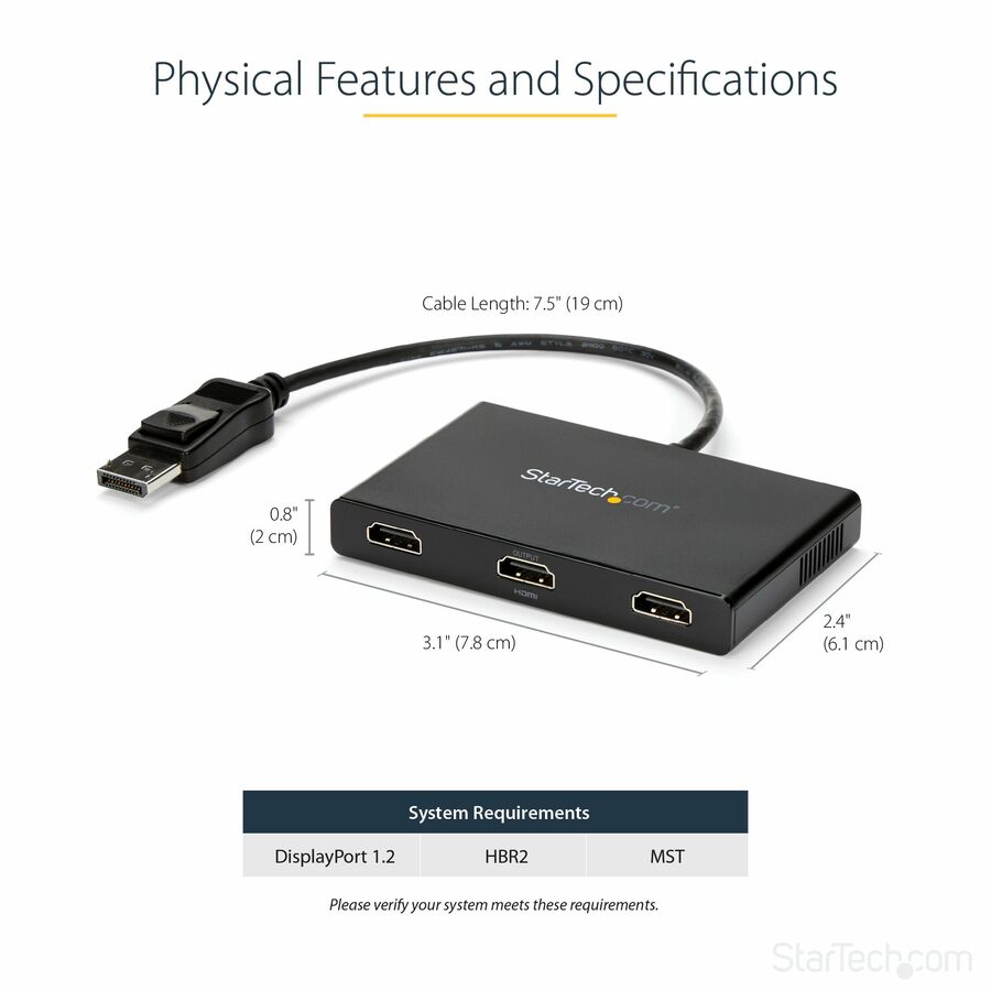 StarTech.com MSTDP123HD DisplayPort to HDMI Multi-Monitor Splitter - 3-Port MST Hub for Windows