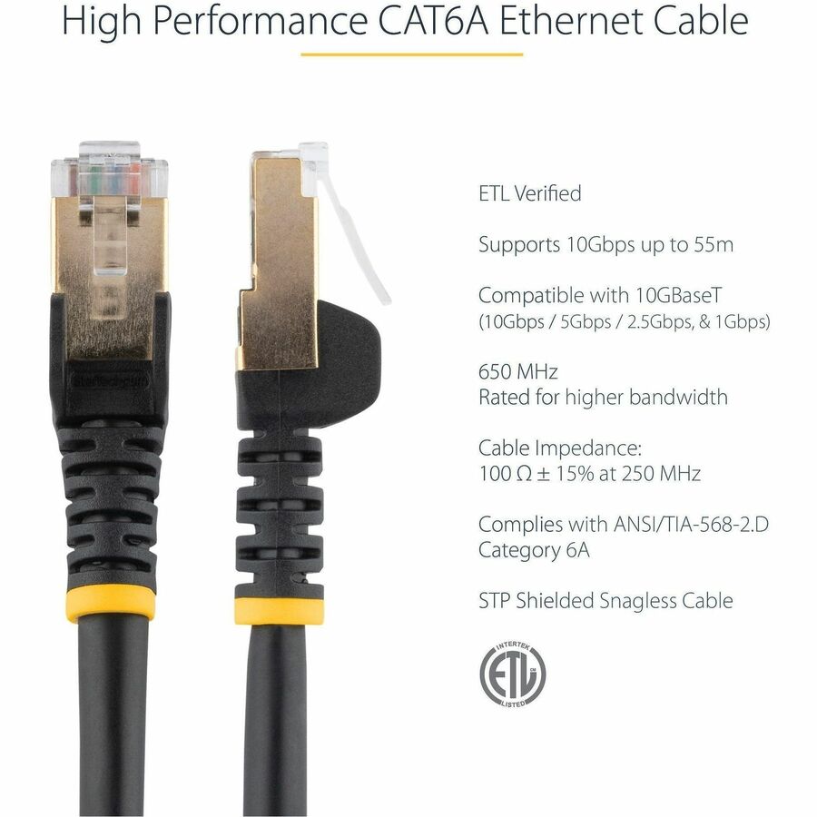 StarTech.com 7 ft Cat6a Shielded Ethernet Cable with Snagless Connectors - 10Gbps, PoE Support, Black