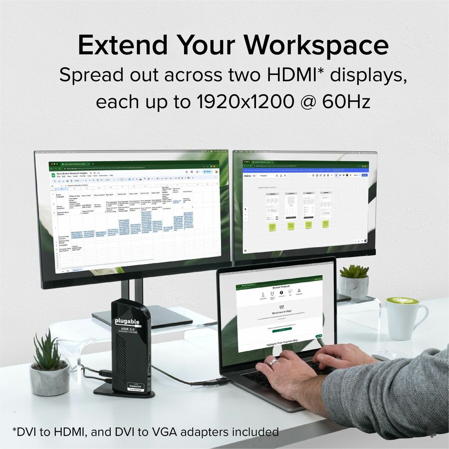 Plugable Technologies UD-3900 Dual Monitor Universal Docking Station for Windows and Mac