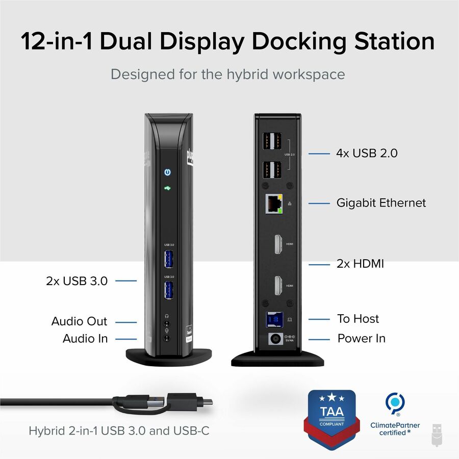 Plugable Technologies UD-3900 Dual Monitor Universal Docking Station for Windows and Mac