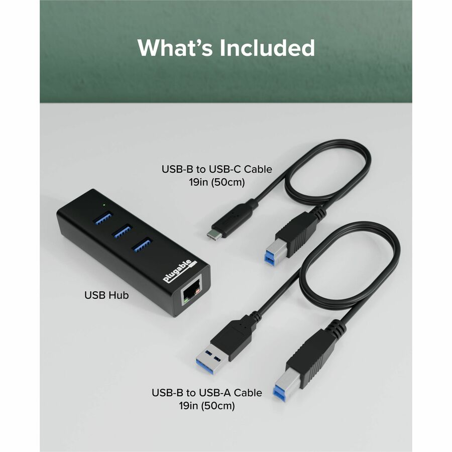 Plugable USB 3.0 Hub with Gigabit Ethernet Adapter - 3 USB Ports, External Black Aluminum Design