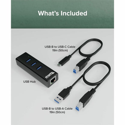 Plugable USB 3.0 Hub with Gigabit Ethernet Adapter - 3 USB Ports, External Black Aluminum Design