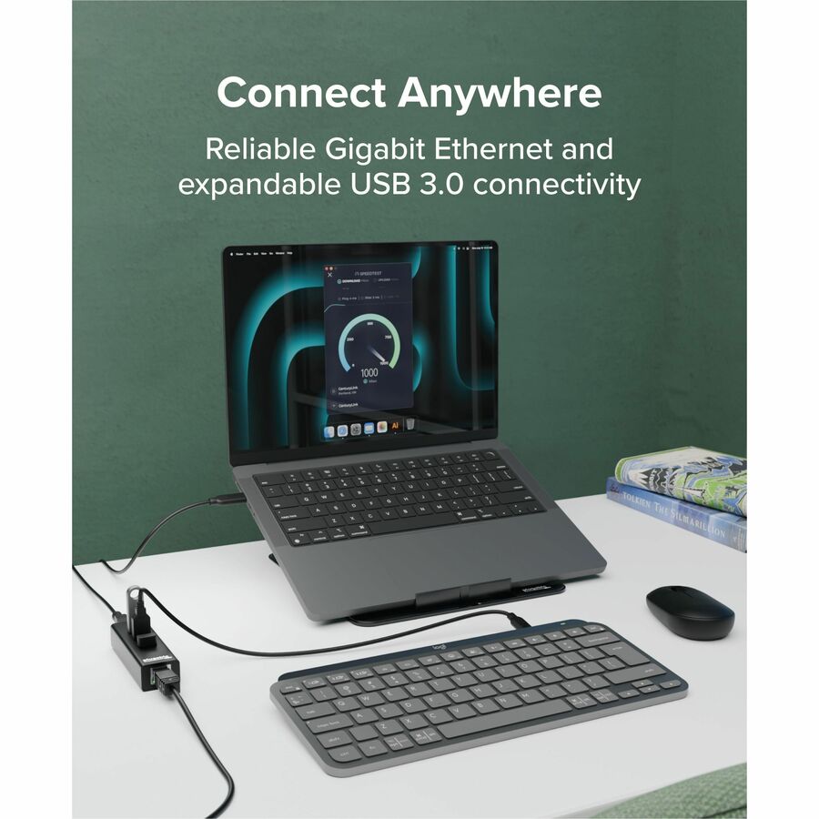 Plugable USB 3.0 Hub with Gigabit Ethernet Adapter - 3 USB Ports, External Black Aluminum Design