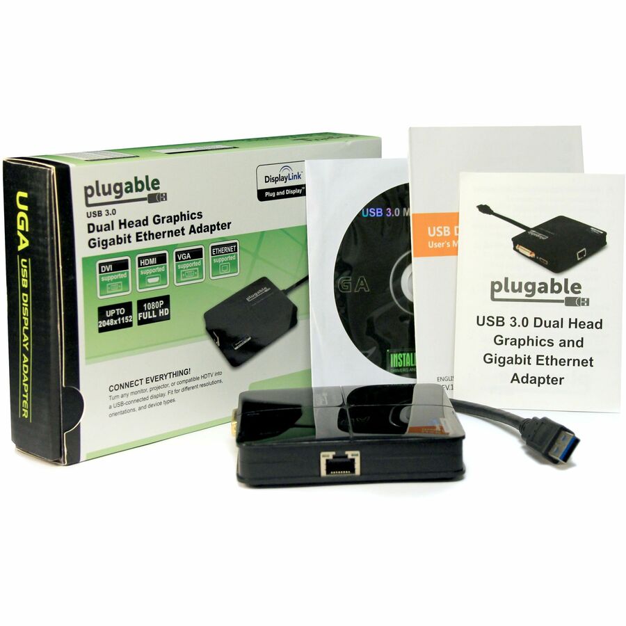Plugable USB 3.0 Dual Display Docking Station with Gigabit Ethernet (Model USB3-3900DHE)