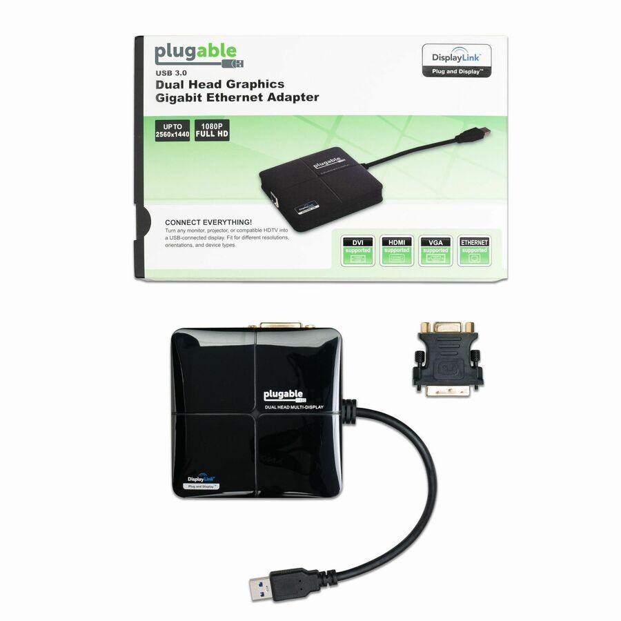 Plugable USB 3.0 Dual Display Docking Station with Gigabit Ethernet (Model USB3-3900DHE)
