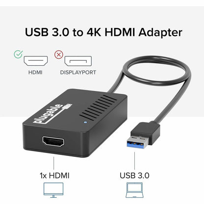 Plugable Technologies UGA-4KHDMI USB 3.0 to 4K HDMI Display Adapter for Multiple Monitors