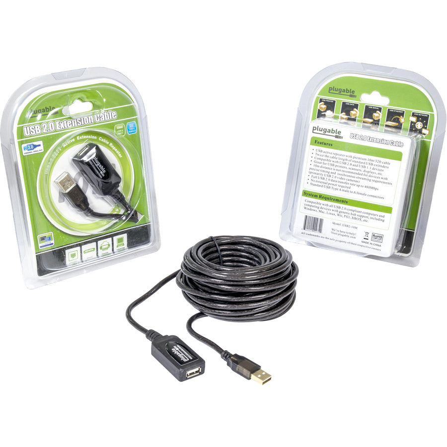 Plugable 10 Meter USB 2.0 Active Extension Cable (Part Number USB2-10M)