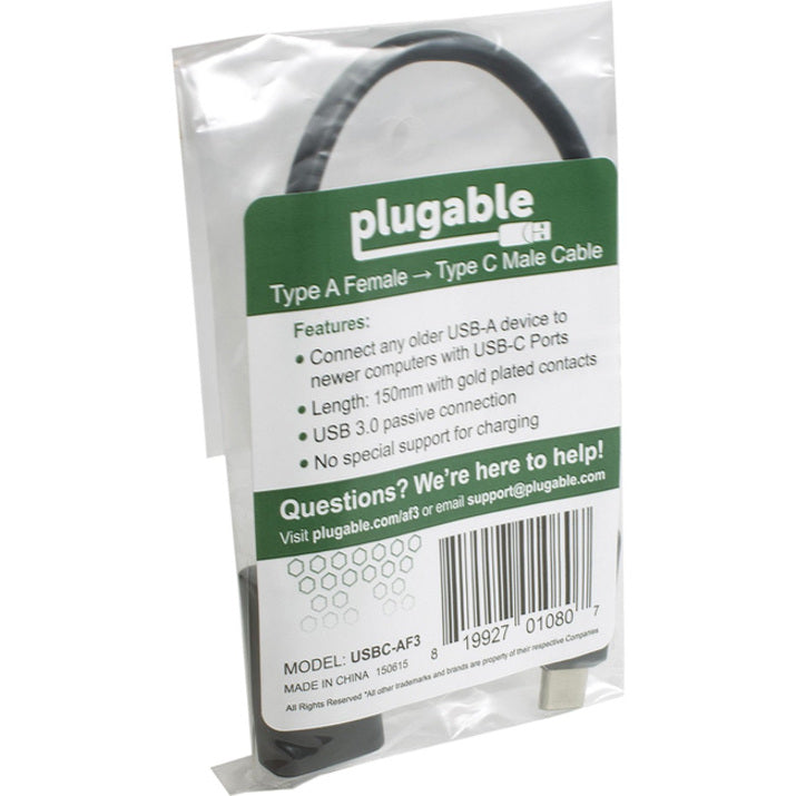Plugable USB-C to USB 3.0 Adapter Cable – 6 Inch, Black, Model USBC-AF3