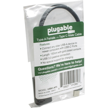 Plugable USB-C to USB 3.0 Adapter Cable – 6 Inch, Black, Model USBC-AF3