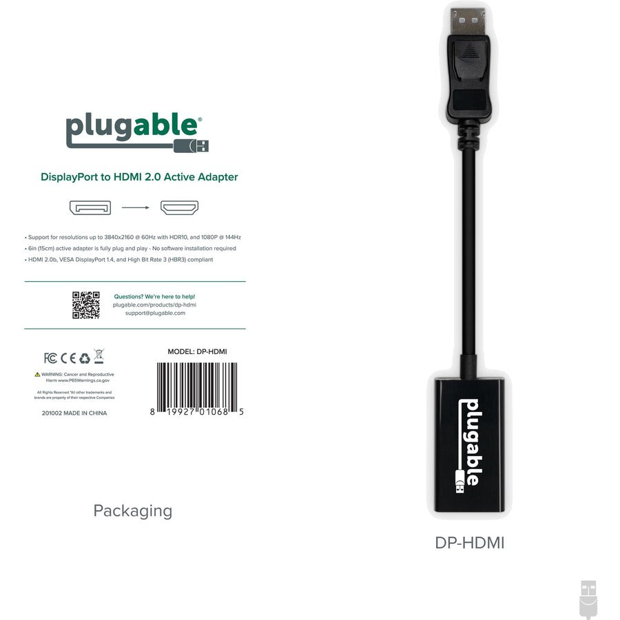Plugable Active DisplayPort to HDMI Adapter - Connect DisplayPort Laptops and Desktops to 4K HDMI Monitors and TVs