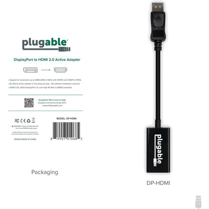 Plugable Active DisplayPort to HDMI Adapter - Connect DisplayPort Laptops and Desktops to 4K HDMI Monitors and TVs