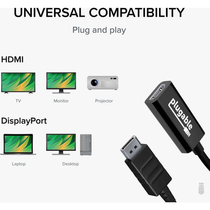 Plugable Active DisplayPort to HDMI Adapter - Connect DisplayPort Laptops and Desktops to 4K HDMI Monitors and TVs