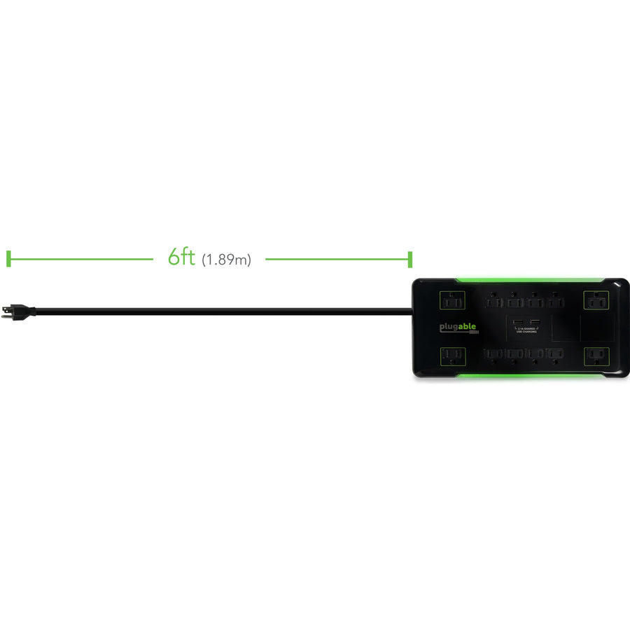 Plugable Technologies PS12-USB2 12-Outlet Power Strip with Surge Protection and USB Charging