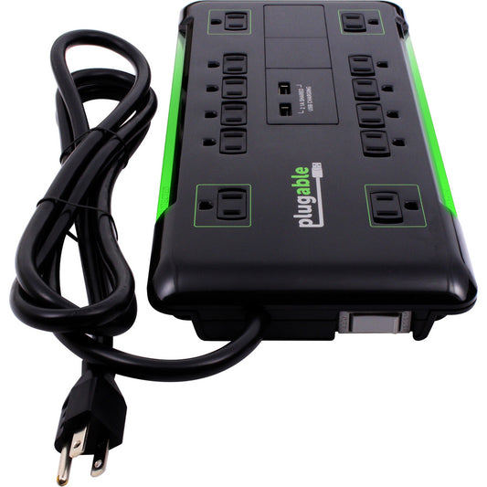 Plugable Technologies PS12-USB2 12-Outlet Power Strip with Surge Protection and USB Charging