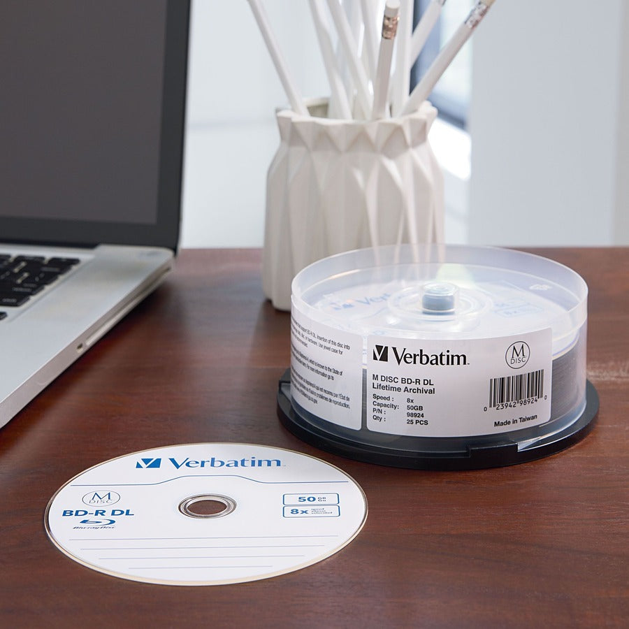 Verbatim M-Disc BD-R DL 50GB 8X with Branded Surface – 25 Pack Spindle