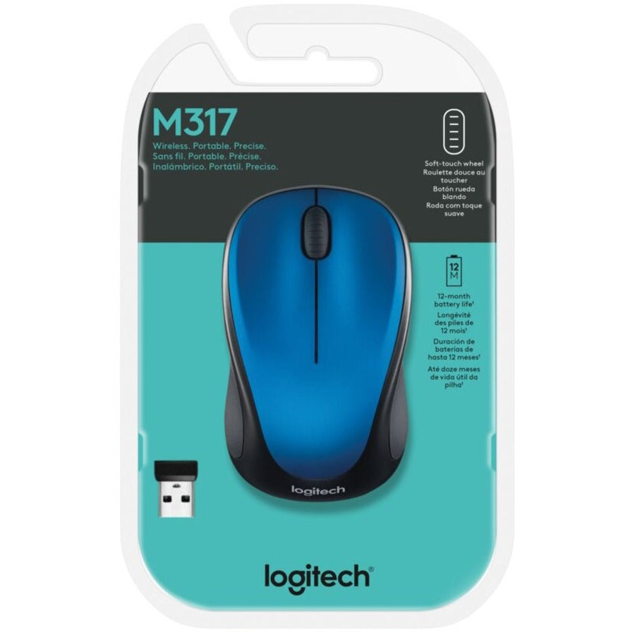 Logitech M317 Wireless Mouse - 2.4 GHz with USB Receiver, 1000 DPI Optical Tracking, 12-Month Battery Life, Compatible with PC, Mac, Chromebook in Steel Blue