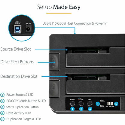 StarTech.com SDOCK2U313R External Dual Bay SATA Drive Duplicator and Docking Station with USB 3.2 Gen 2 Support