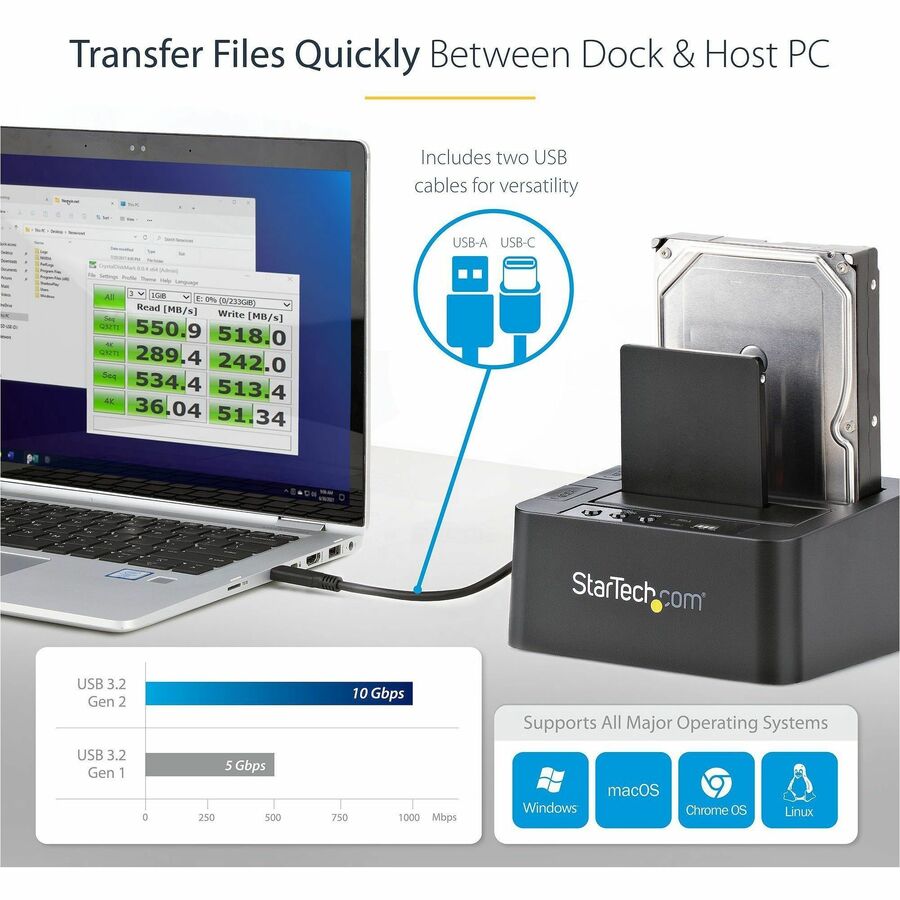 StarTech.com SDOCK2U313R External Dual Bay SATA Drive Duplicator and Docking Station with USB 3.2 Gen 2 Support