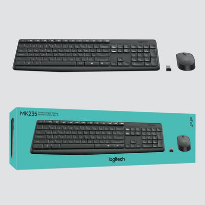 Logitech MK235 Wireless Keyboard and Mouse Combo - Full-Size, Ambidextrous, Black