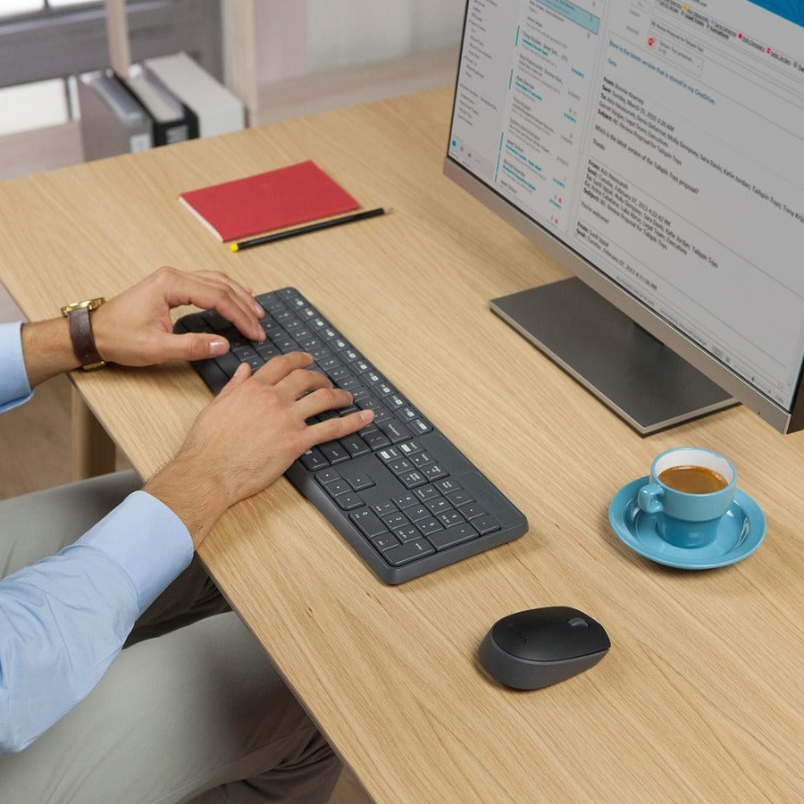 Logitech MK235 Wireless Keyboard and Mouse Combo - Full-Size, Ambidextrous, Black