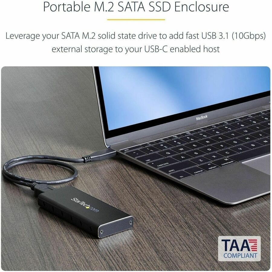 StarTech.com M.2 SATA SSD Enclosure SM21BMU31C3 - USB 3.1 External Aluminum Case for M.2 SATA Drives with USB-C Cable