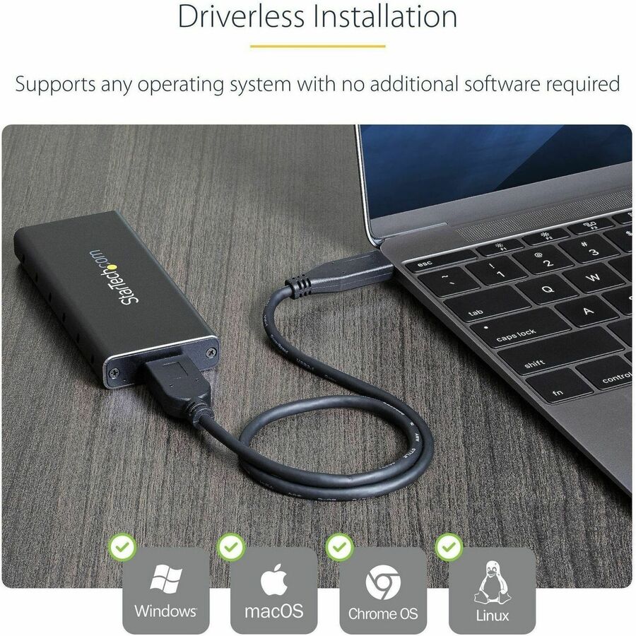 StarTech.com M.2 SATA SSD Enclosure SM21BMU31C3 - USB 3.1 External Aluminum Case for M.2 SATA Drives with USB-C Cable