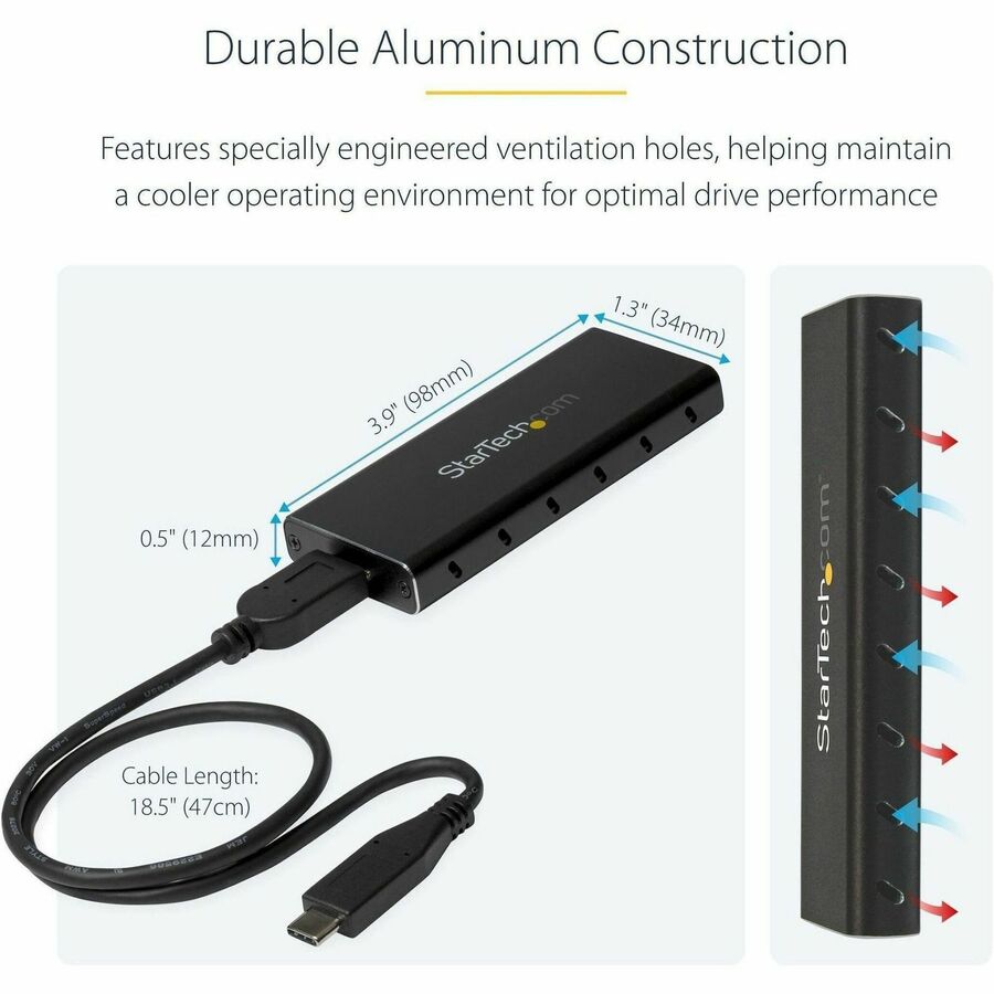 StarTech.com M.2 SATA SSD Enclosure SM21BMU31C3 - USB 3.1 External Aluminum Case for M.2 SATA Drives with USB-C Cable