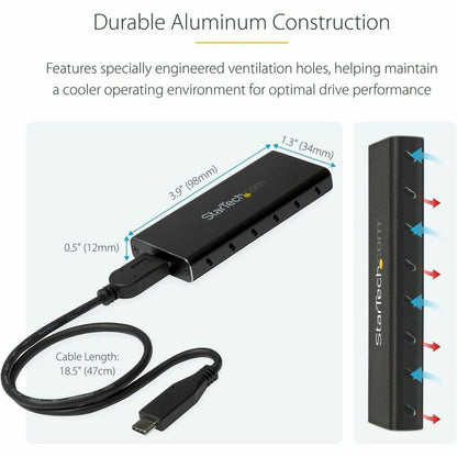 StarTech.com M.2 SATA SSD Enclosure SM21BMU31C3 - USB 3.1 External Aluminum Case for M.2 SATA Drives with USB-C Cable