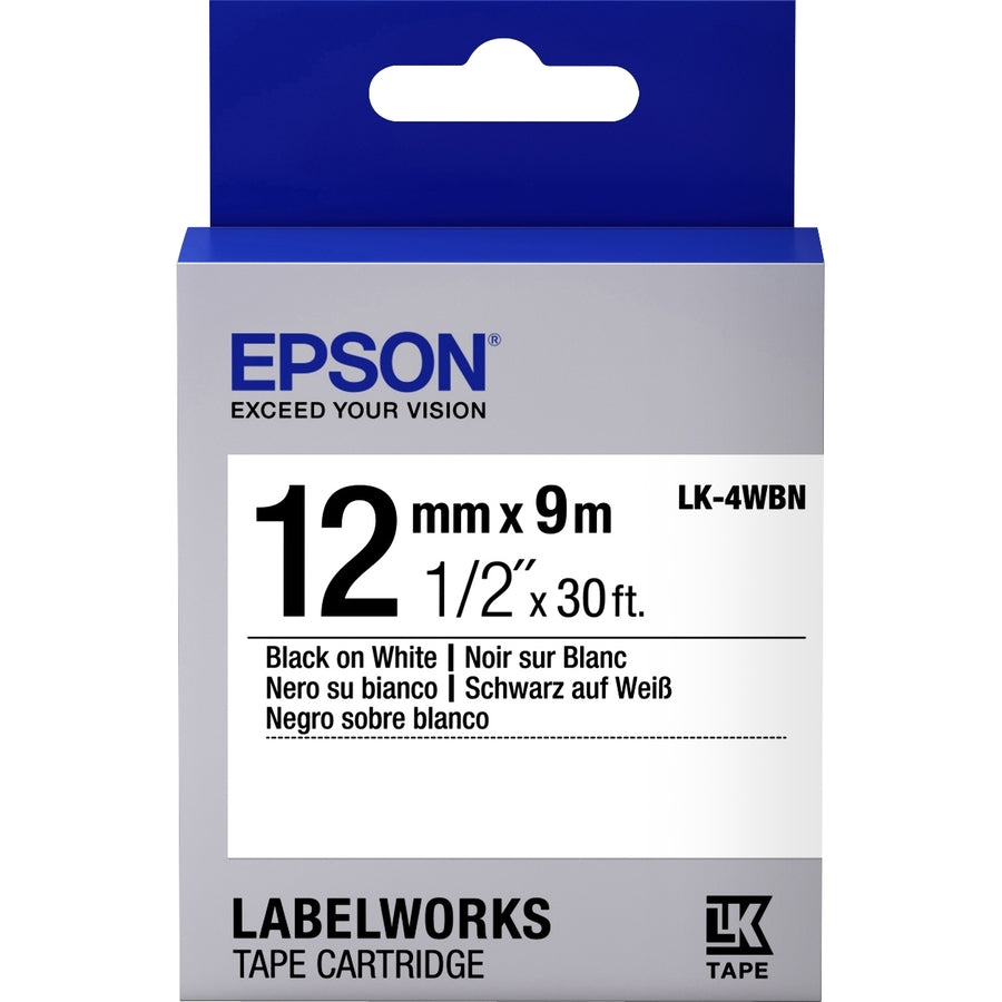Epson LabelWorks LK-4WBN 1/2-Inch White on Black Thermal Transfer Label Tape Cartridge